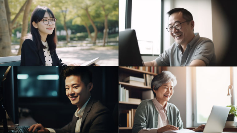 パソコンに向かってタイピングする人たち